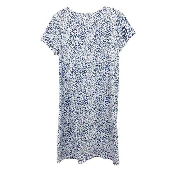 Duffield Lane Blue & White Leaf Print Short Sleeve T-Shirt Dress - Size Small - Picture 2 of 6